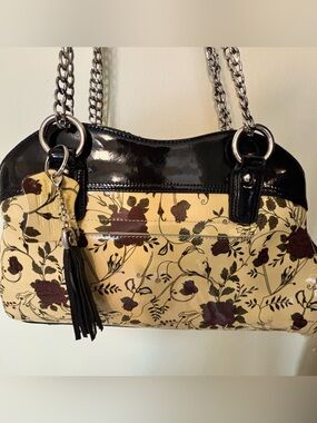 Bravo Beverly Hills Floral Rose Pattern On Ivory-Italian Calfskin Leather Bag
